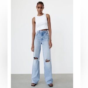 Zara ripped high rise wide leg jeans